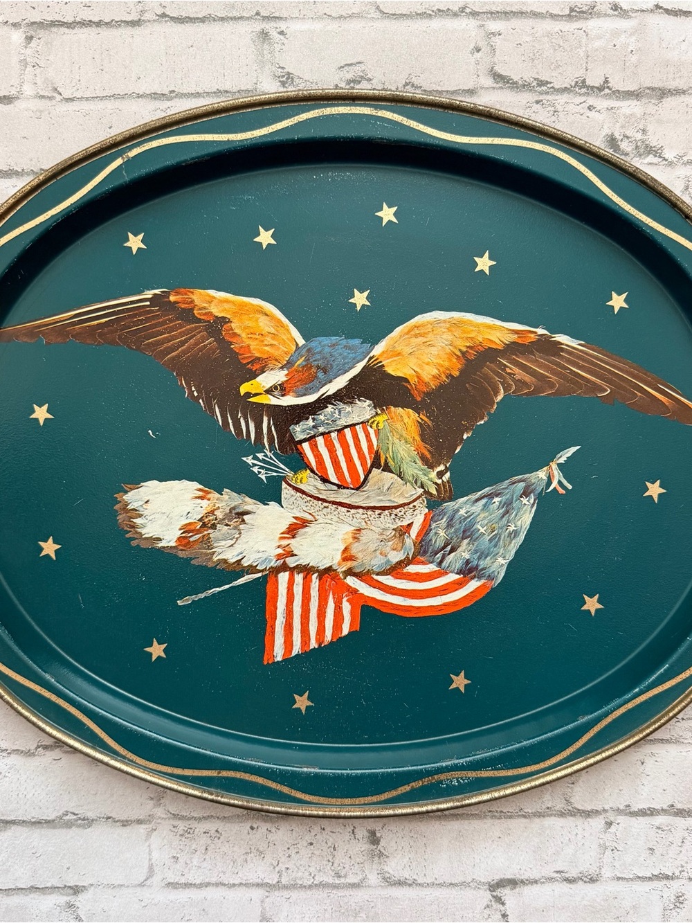 Vintage Teal Americana Patriotic Eagle Tray